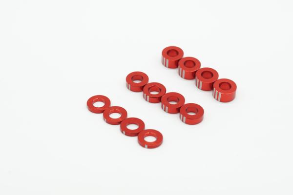KAEMTECH 3mm Alu-Unterlegscheiben Set 12 Stück (1mm,2mm,3mm) markiert rot