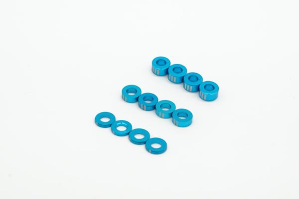KAEMTECH 3mm Alu-Unterlegscheiben Set 12 Stück (1mm,2mm,3mm) markiert blau